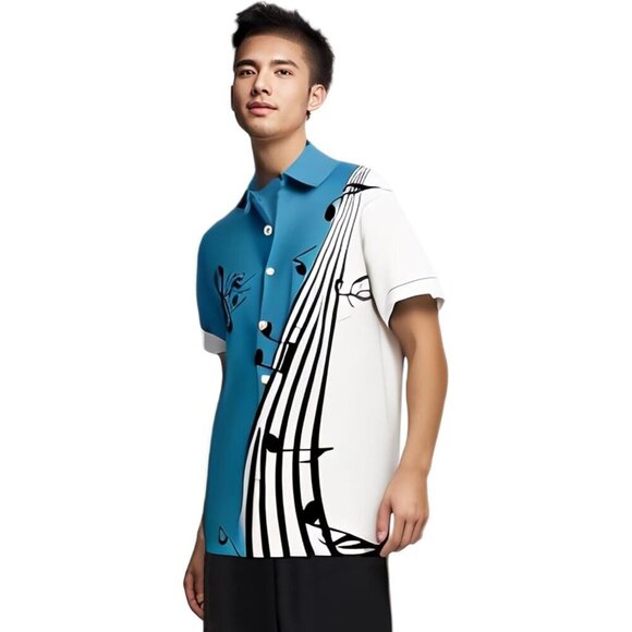 ❤️Men Blue Print Short Sleeve Regular Hawaiian Casual  Button Down Beach Shirts - Picture 4 of 8